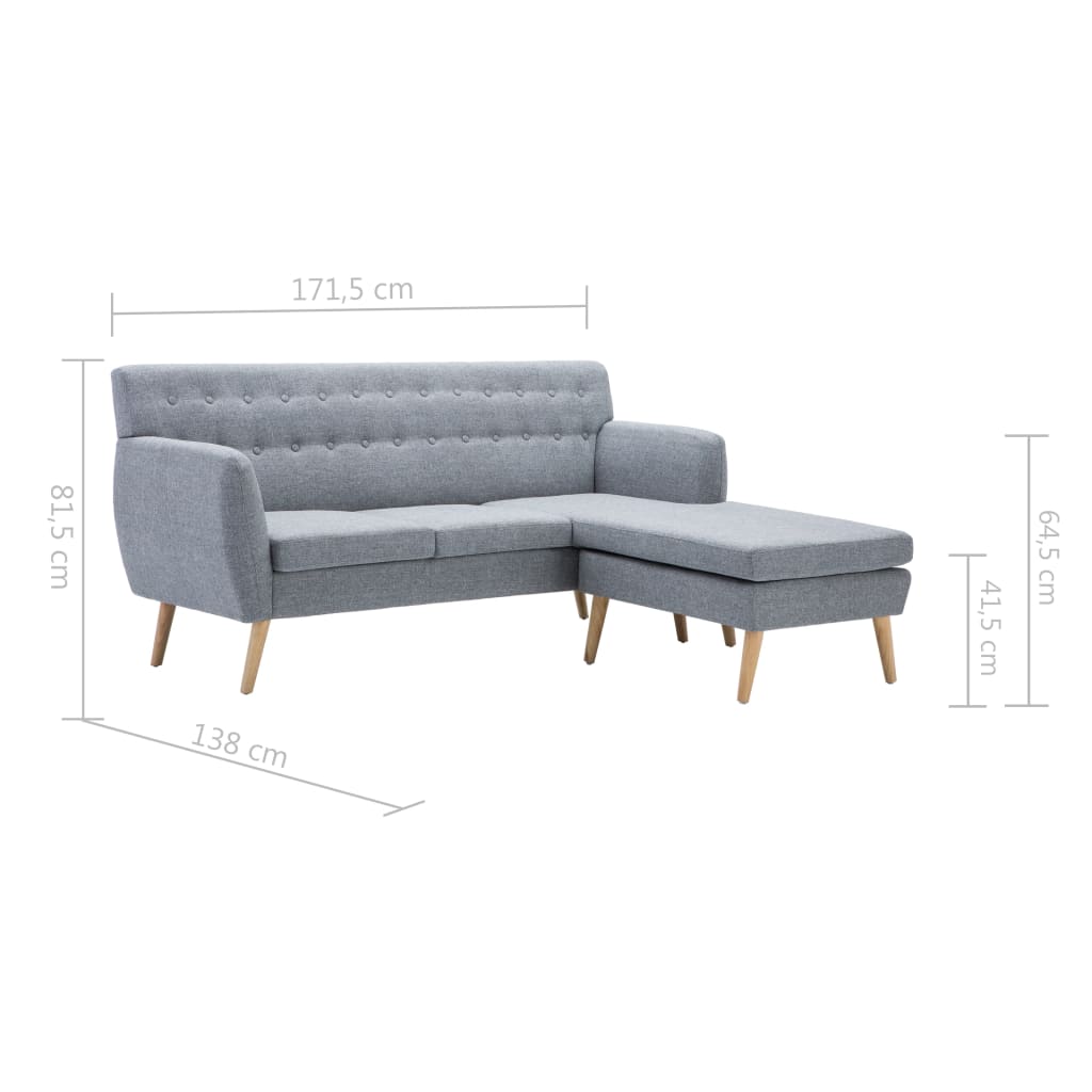 vidaXL stūra dīvāns, 171,5x138x81,5 cm, gaiši pelēka auduma apdare