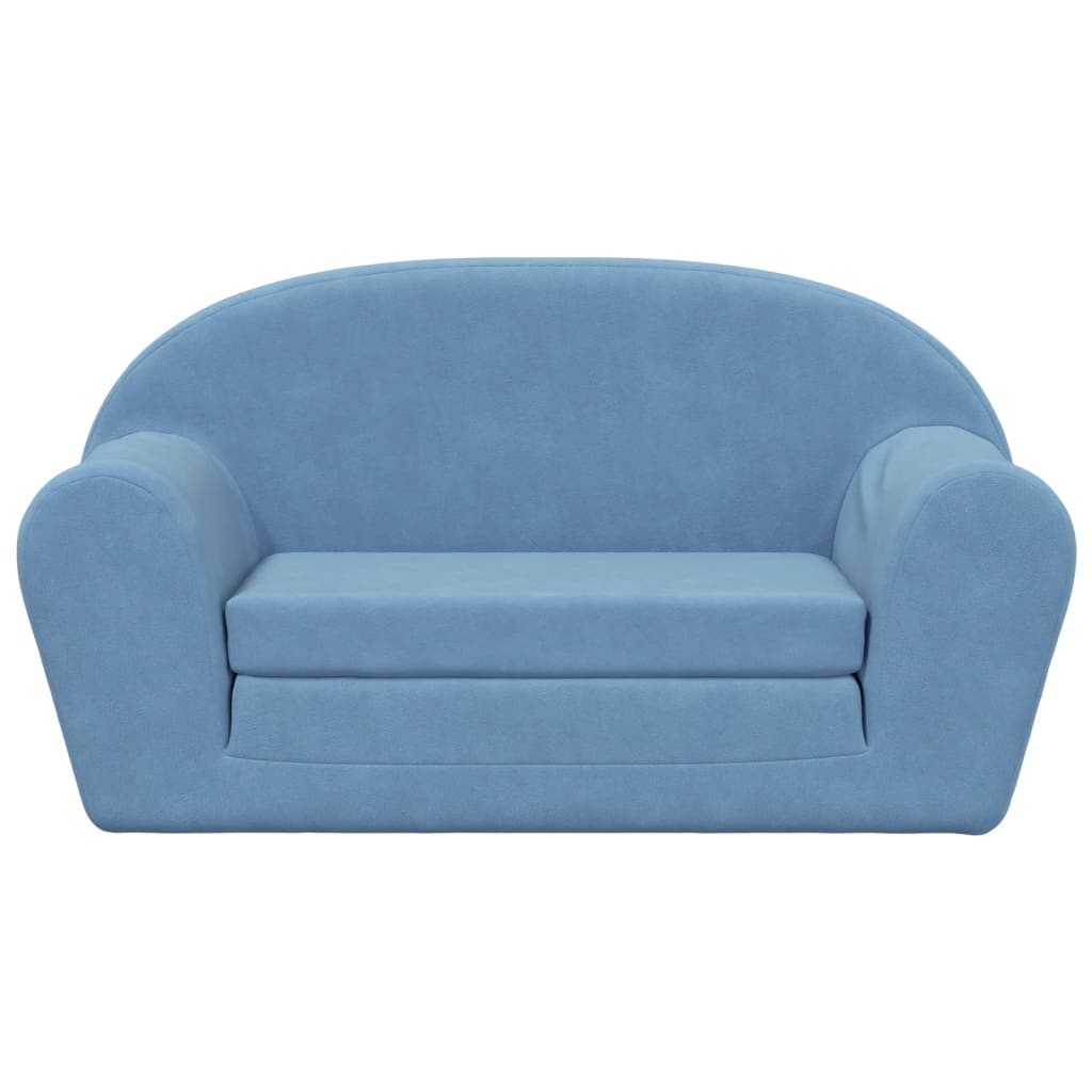 vidaXL divvietīga bērnu dīvāngulta, zila, mīksts plīšs