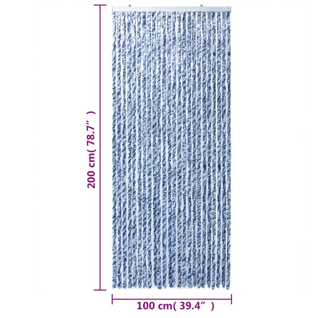 vidaXL kukaiņu aizkars, zils un balts, 100x200 cm, šenils