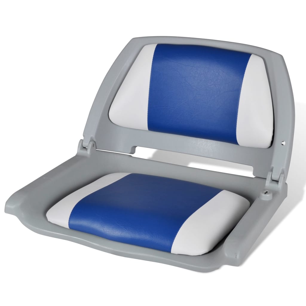 vidaXL Laivas krēsls, nolaižama atzveltne, ar zilu, baltu matraci