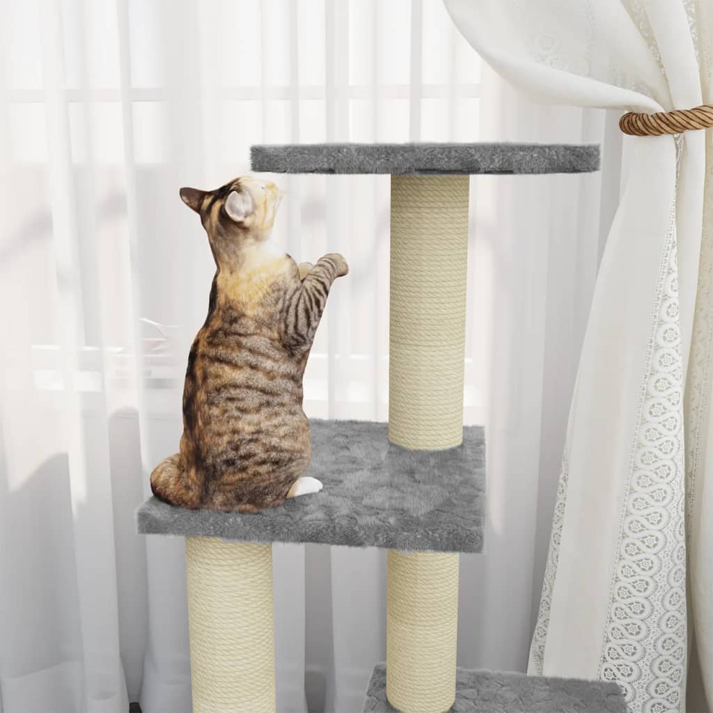 vidaXL kaķu māja ar sizala stabiem nagu asināšanai, 92 cm, pelēka