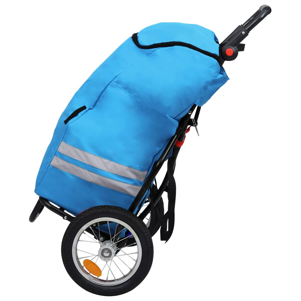 vidaXL velosipēda piekabe ar somu, saliekama, zila un melna