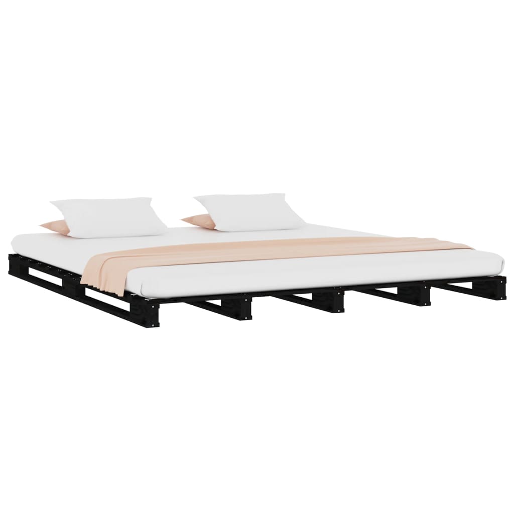 vidaXL palešu gulta, melna, 120x200 cm, priedes masīvkoks