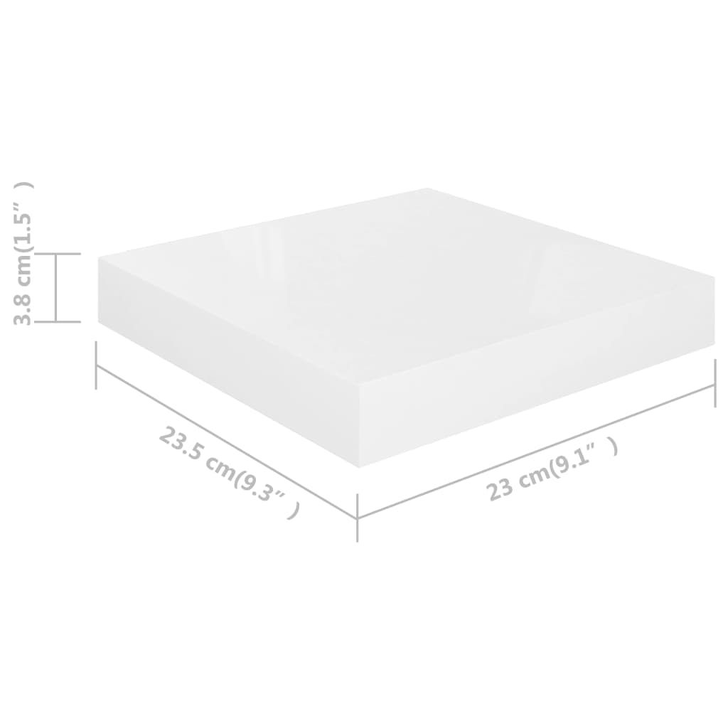 vidaXL sienas plaukti, 2 gab., spīdīgi balti, 23x23,5x3,8 cm, MDF