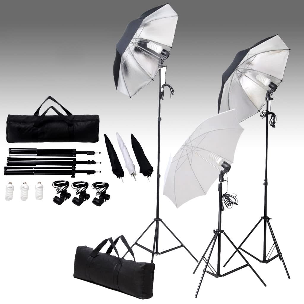 vidaXL fotostudijas apgaismojums, 24 vati, trijkāji un lietussargi