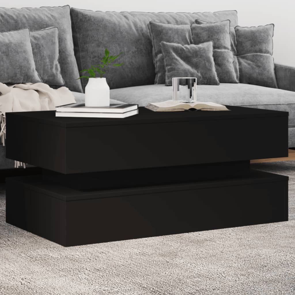 vidaXL kafijas galdiņš ar LED, melns, 90x50x40 cm