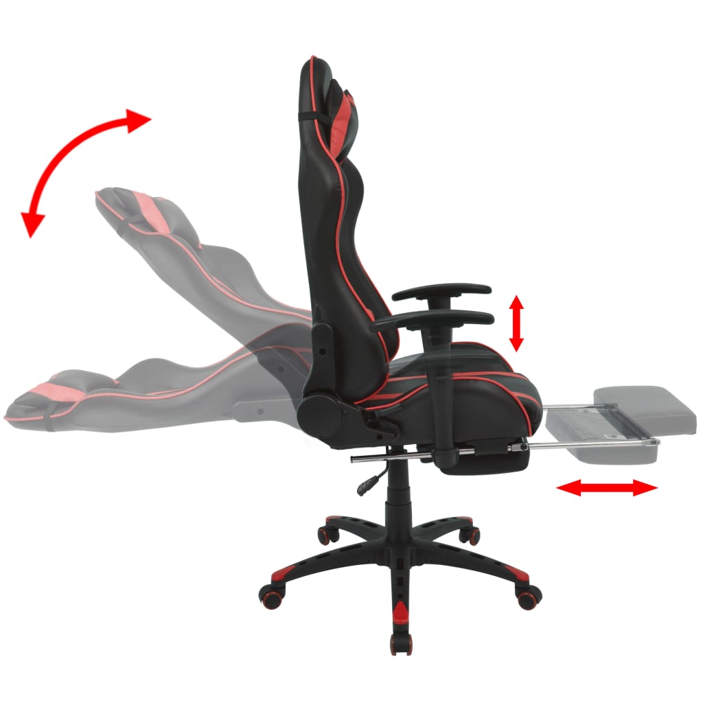vidaXL atgāžams biroja krēsls ar kāju balstu, melns ar sarkanu