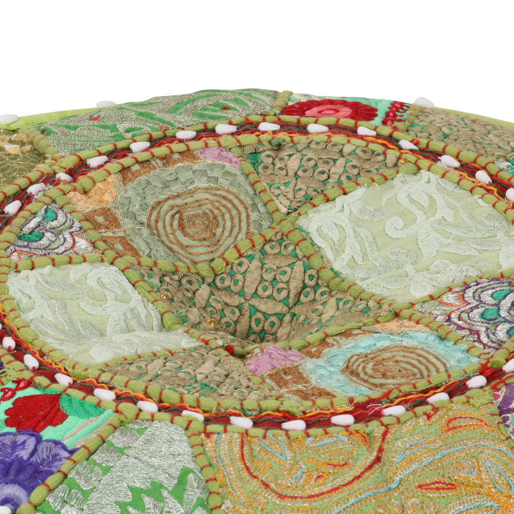 vidaXL tekstilmozaīkas pufs, kokvilna, roku darbs, 40x20 cm, zaļš