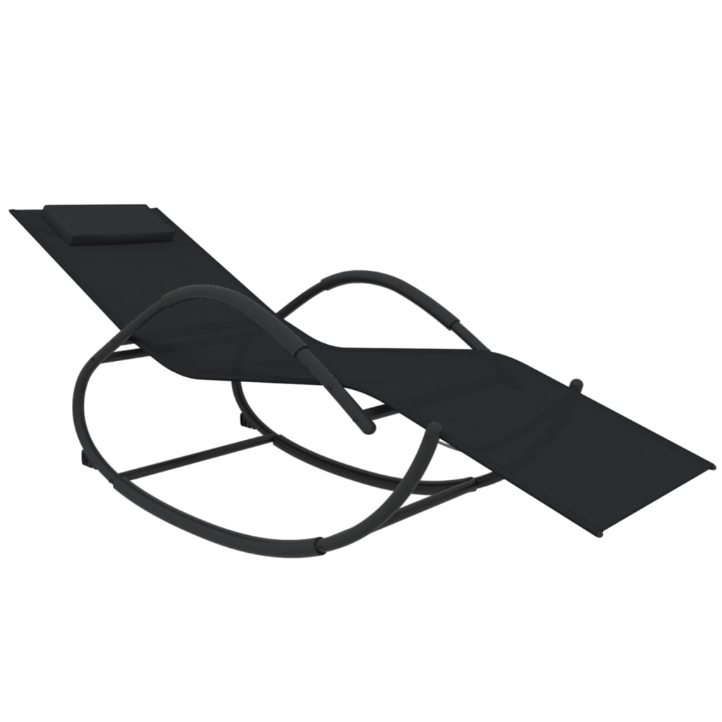 vidaXL sauļošanās šūpuļkrēsls, melns, tērauds un tekstilēns