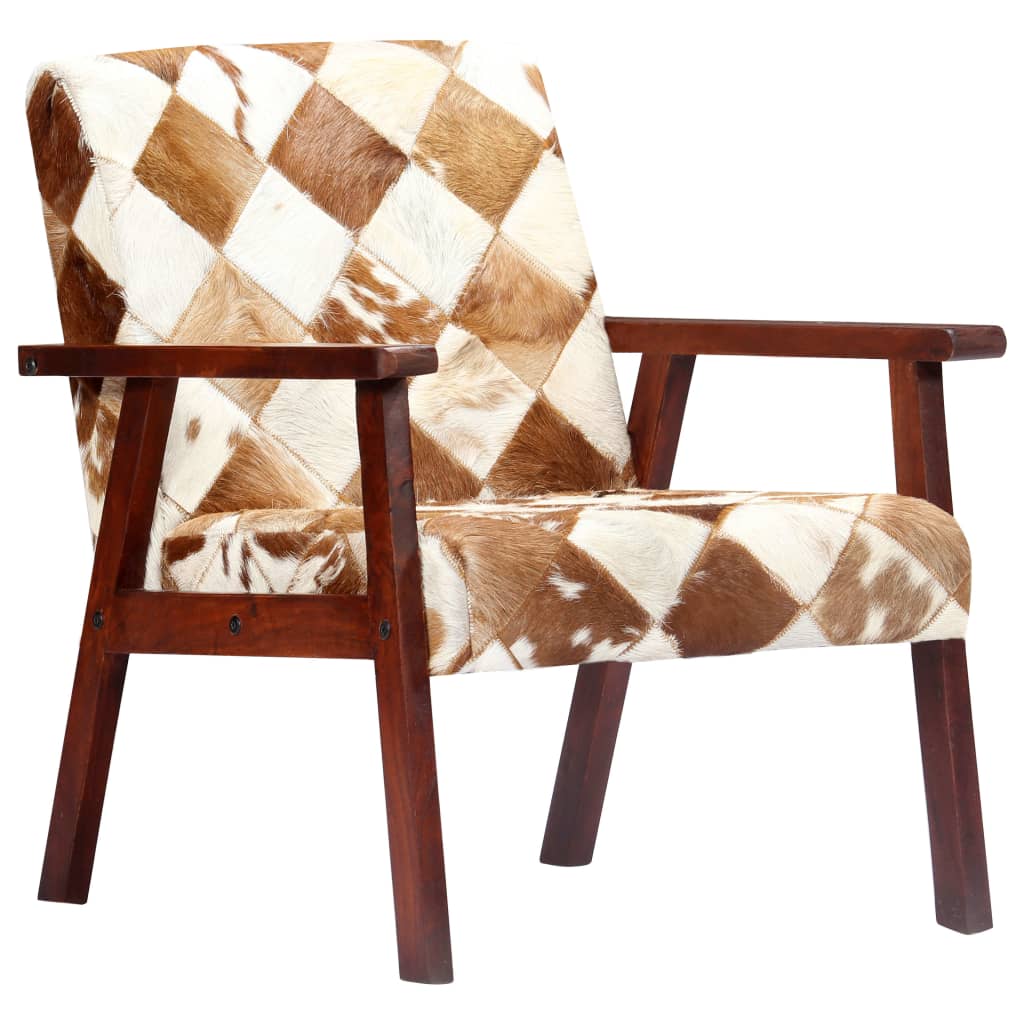 vidaXL atpūtas krēsls, balta un brūna dabīgā kazas āda