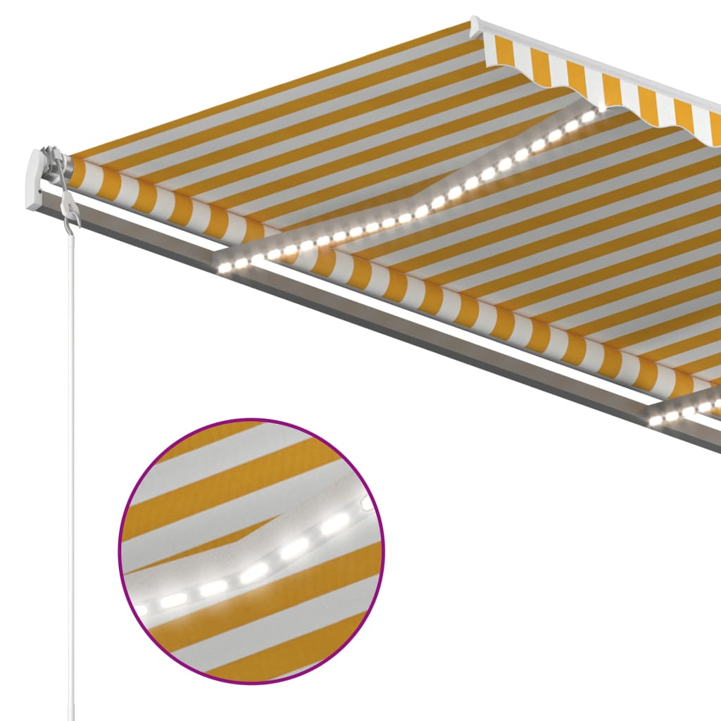 vidaXL izvelkama markīze ar LED, 4,5x3,5 m, manuāla, dzeltena, balta