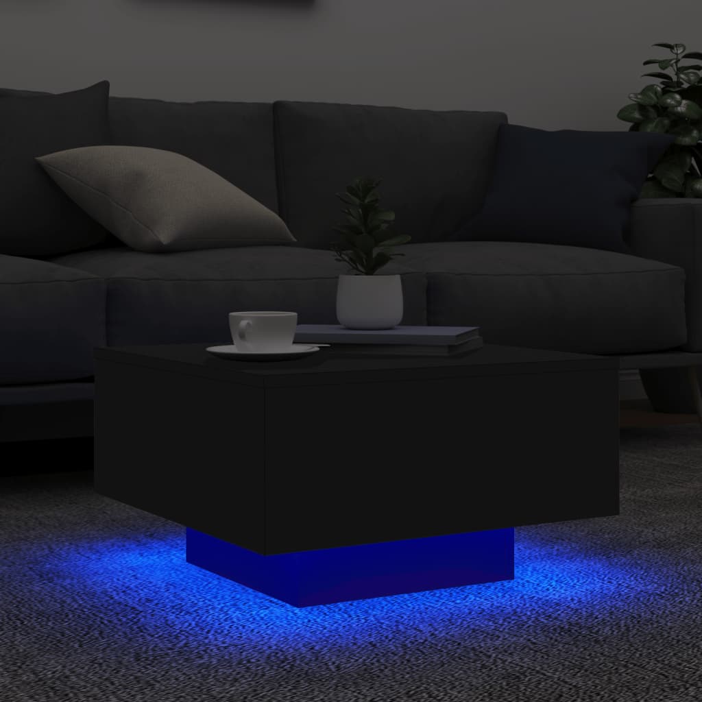 vidaXL kafijas galdiņš ar LED, melns, 55x55x31 cm
