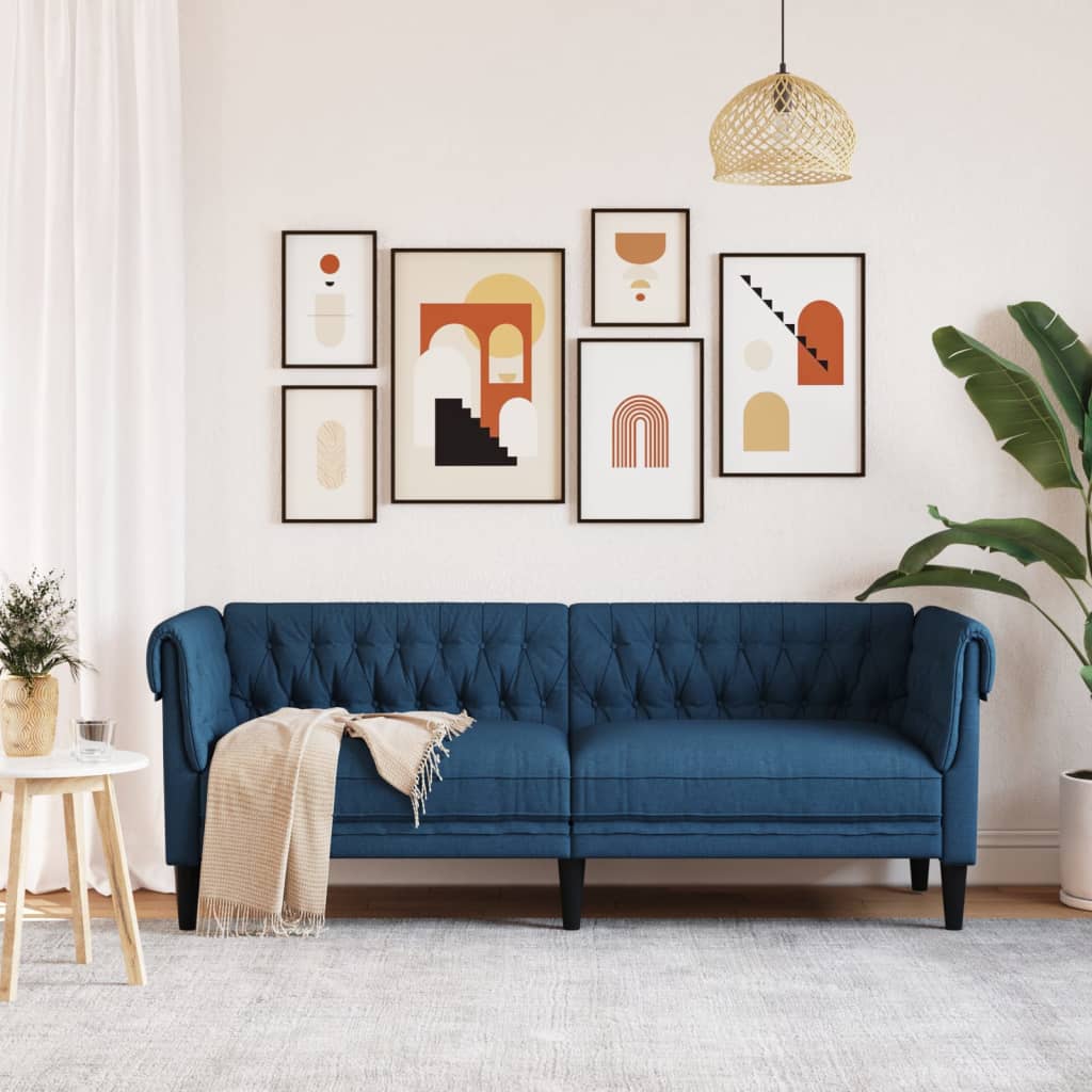 vidaXL trīsvietīgs Chesterfield dīvāns, zils audums