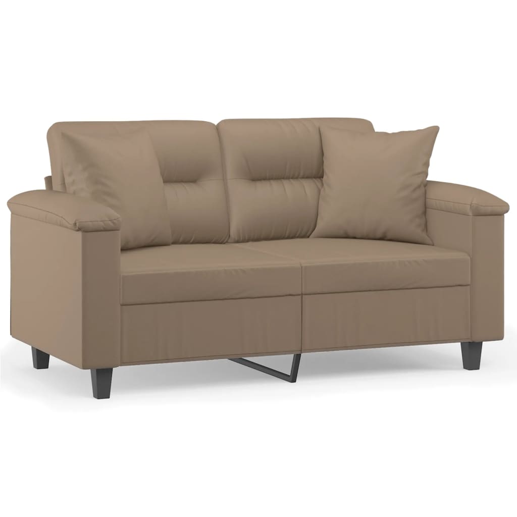 vidaXL divvietīgs dīvāns ar spilveniem, kapučīno, 120 cm, mākslīgā āda