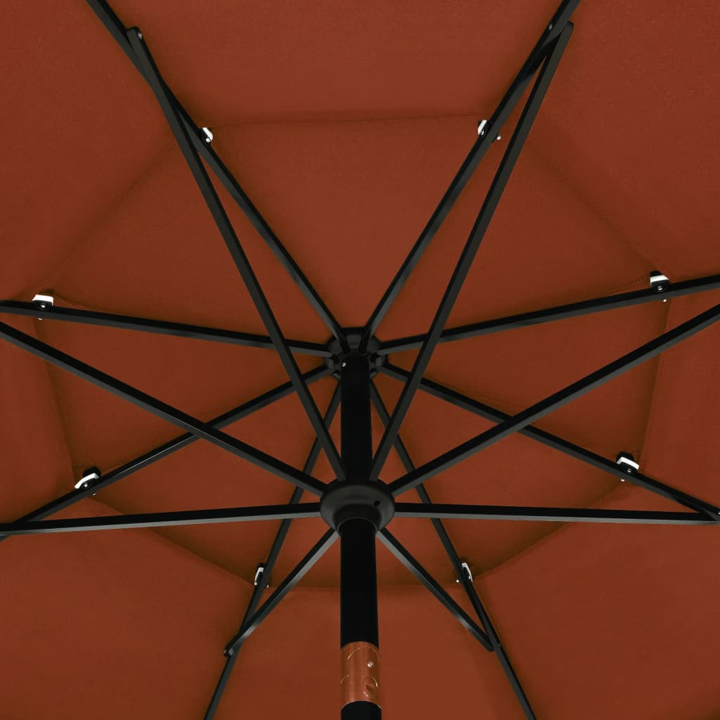 vidaXL 3-līmeņu saulessargs ar alumīnija kātu, 3,5 m, sarkanbrūns