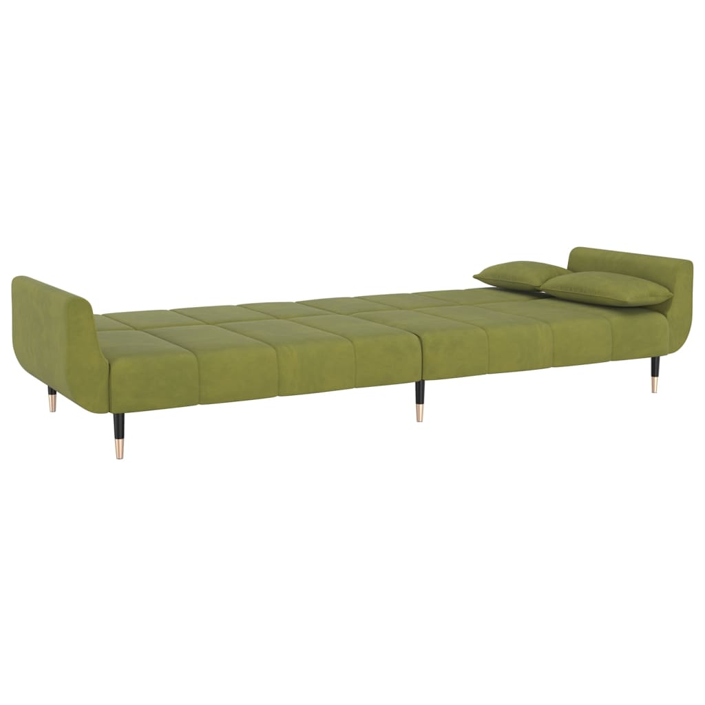 vidaXL 2-vietīga dīvāngulta ar soliņu, divi spilveni, gaiši zaļš samts