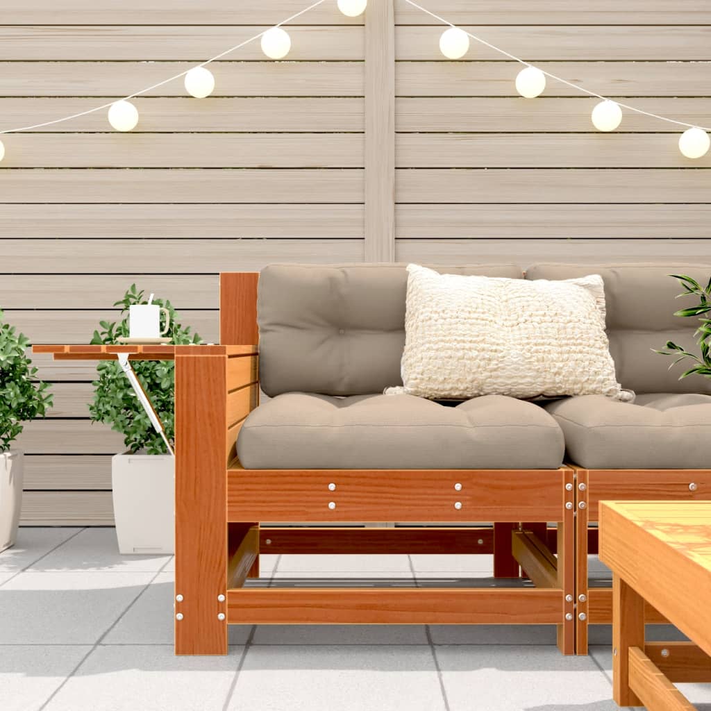 vidaXL dārza dīvāns ar roku balstu un galdiņu, vaska brūns, priede