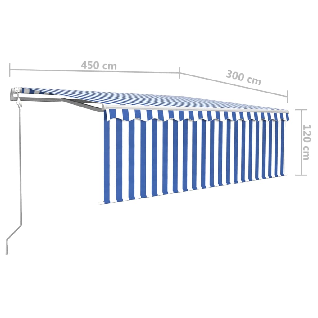 vidaXL izvelkama markīze ar žalūziju, 4,5x3 m, automātiska, zili balta