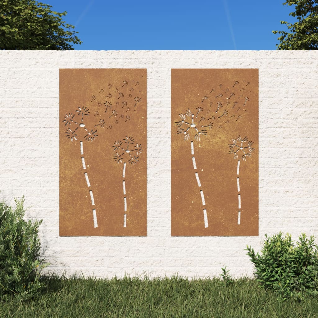vidaXL dārza sienas rotājumi, 2 gab., 105x55 cm, tērauds, rūsas efekts