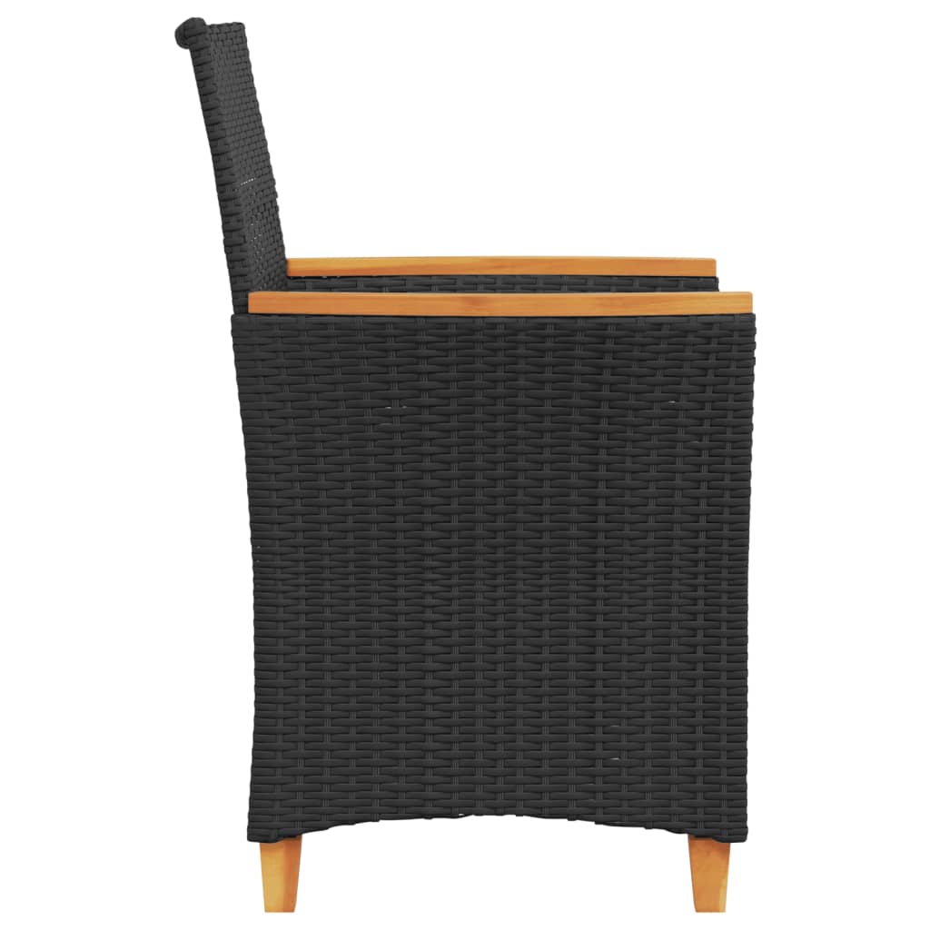 vidaXL dārza krēsli, matrači, 2 gab., melna PE rotangpalma, masīvkoks