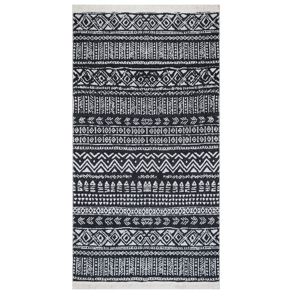 vidaXL paklājs, melns ar baltu, 120x180 cm, kokvilna