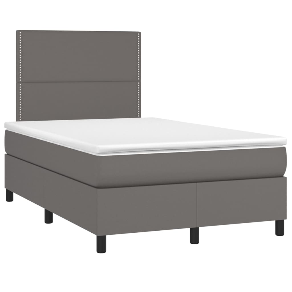 vidaXL atsperu gulta ar matraci, LED, pelēka, 120x190 cm, mākslīgā āda