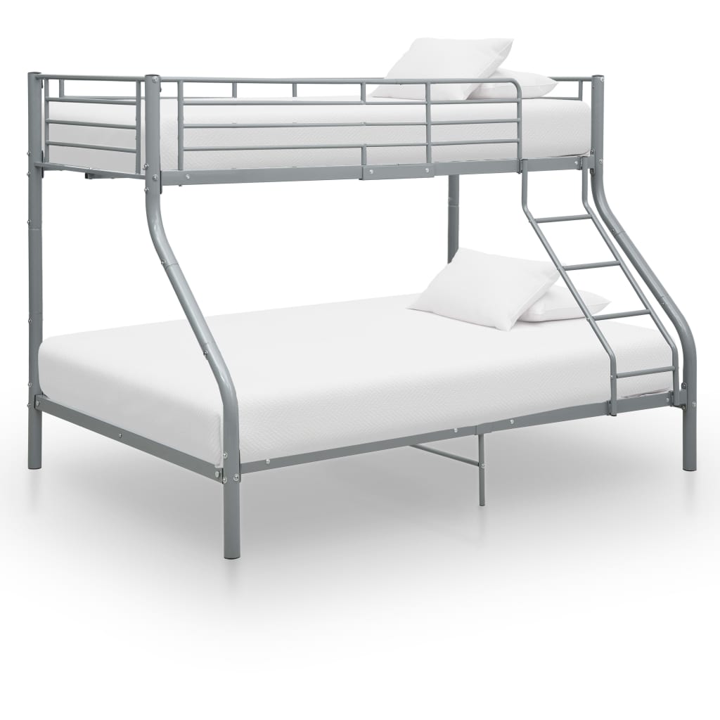 vidaXL divstāvu gultas rāmis, pelēks, 140x200/90x200 cm, metāls