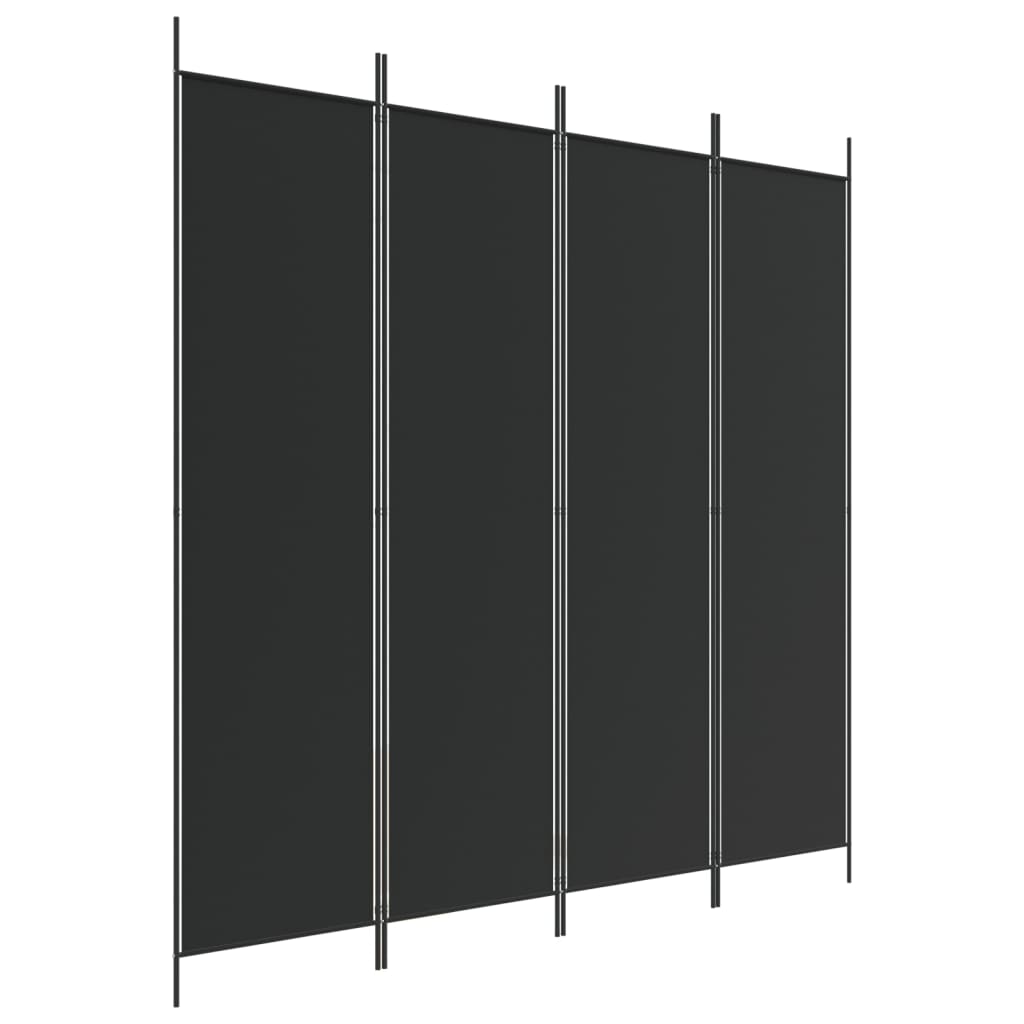 vidaXL 4-paneļu istabas aizslietnis, 200x200 cm, melns audums