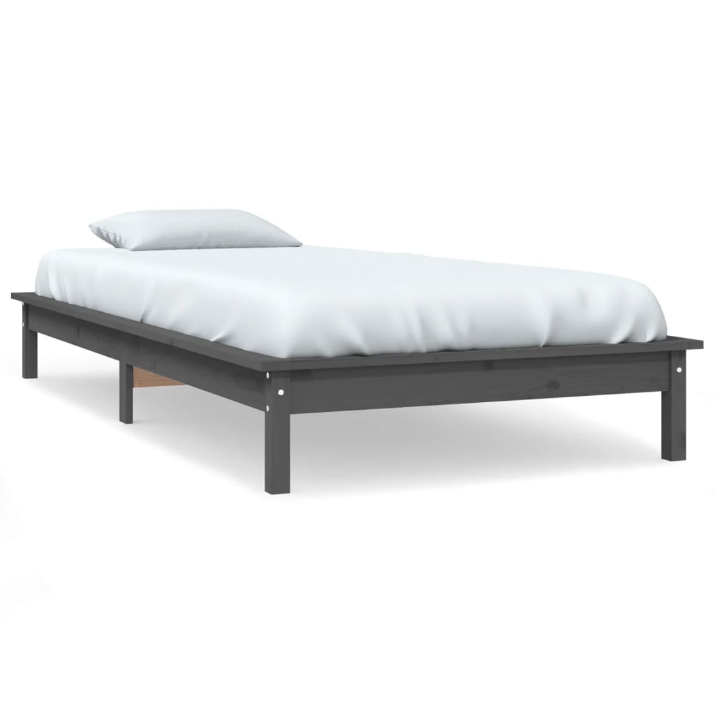 vidaXL gultas rāmis, pelēks, 90x190 cm, priedes masīvkoks, vienvietīgs