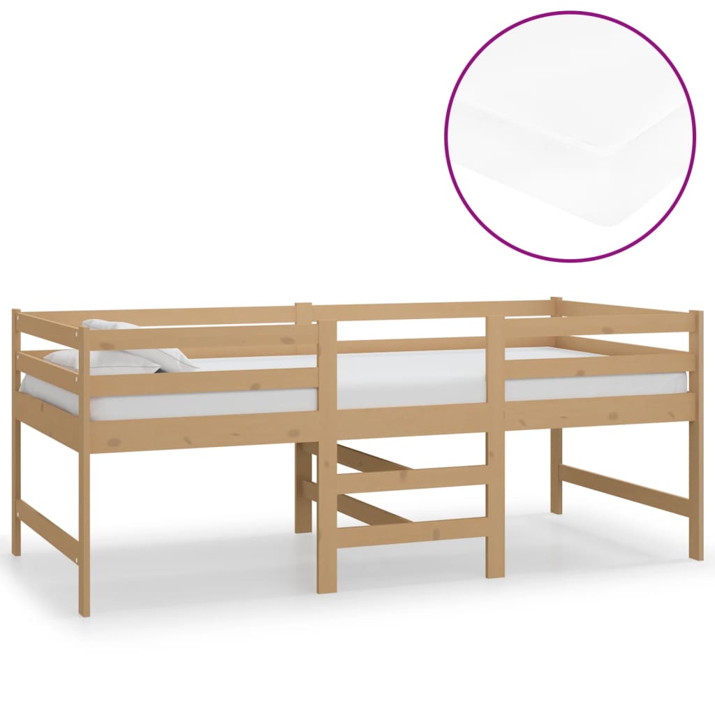 vidaXL vidēji augsta gulta ar matraci, 90x200 cm, medus brūna, priede