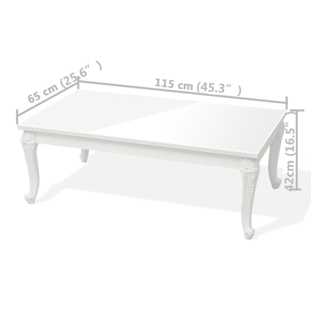 vidaXL kafijas galdiņš, 115x65x42 cm, spīdīgi balts