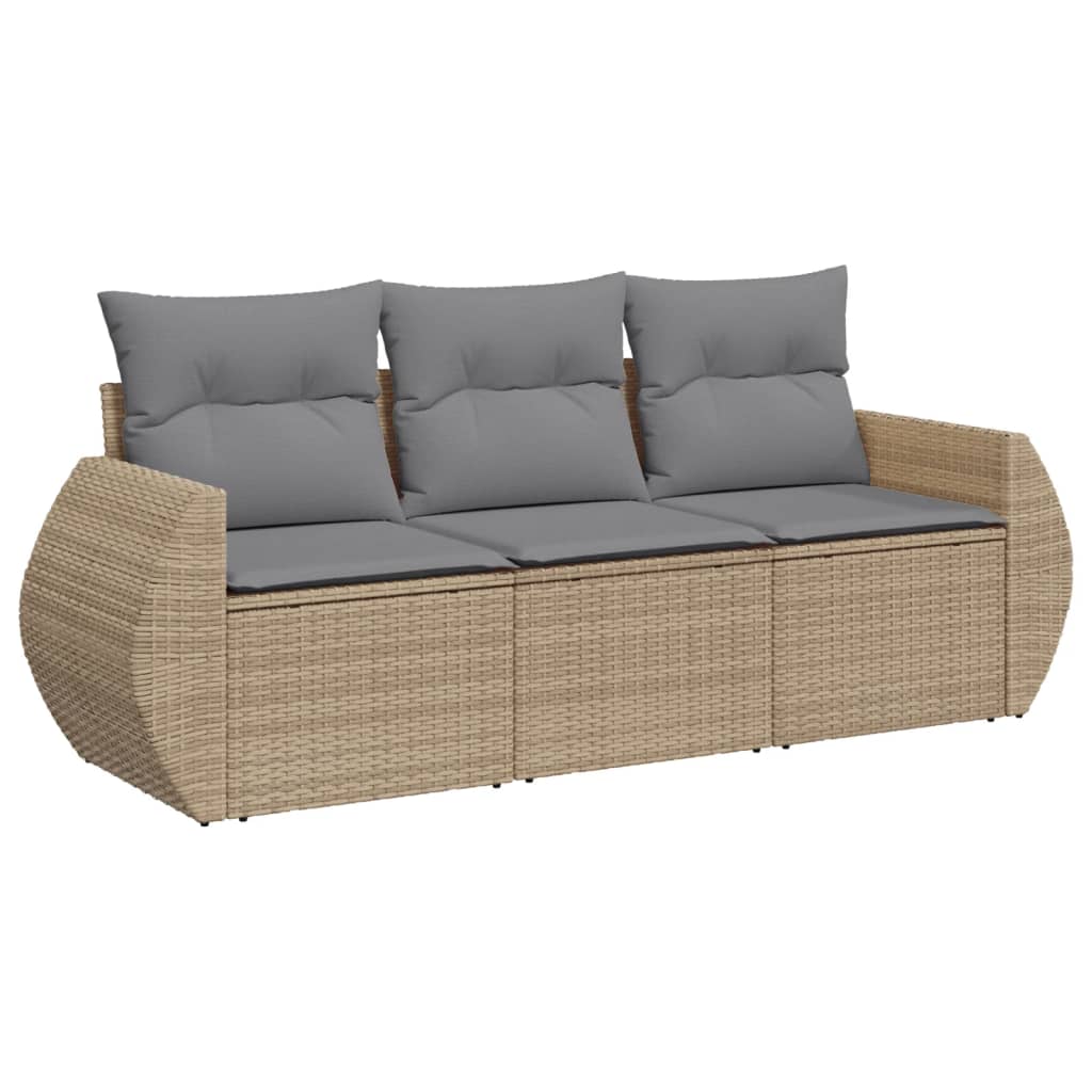 vidaXL 3-daļīgs dārza dīvānu komplekts, matrači, bēša PE rotangpalma