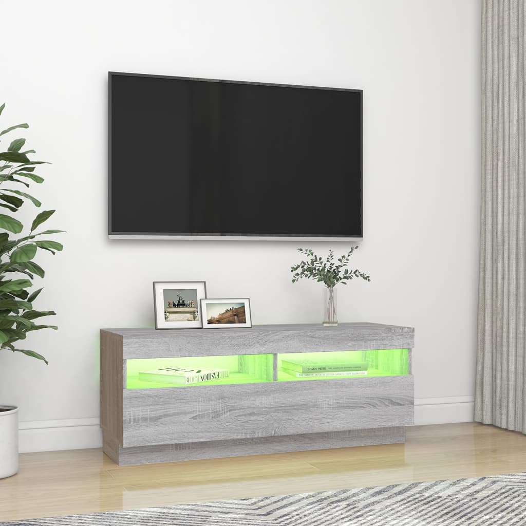 vidaXL TV skapītis ar LED lampiņām, pelēka ozola krāsa, 100x35x40 cm