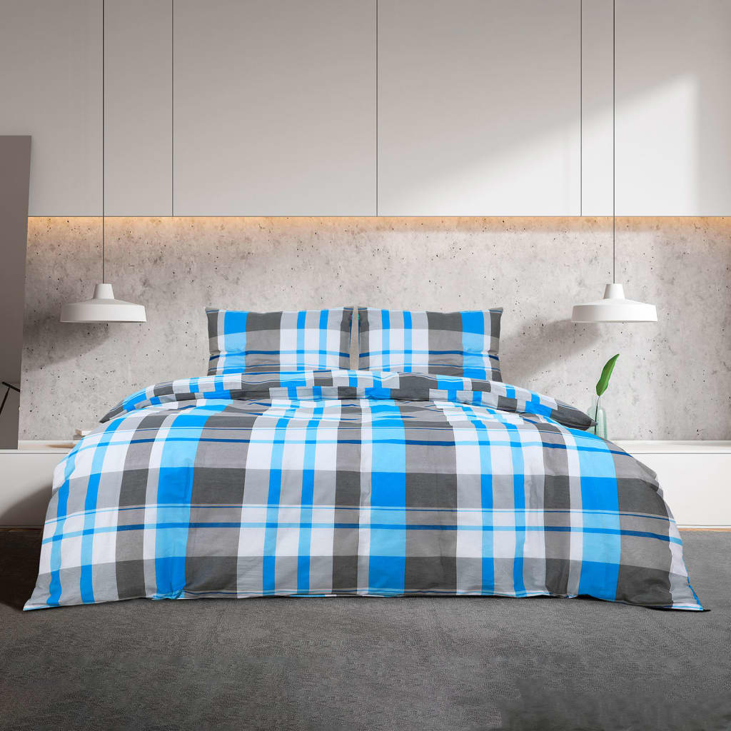 vidaXL gultasveļas komplekts, zils un pelēks, 225x220 cm, kokvilna
