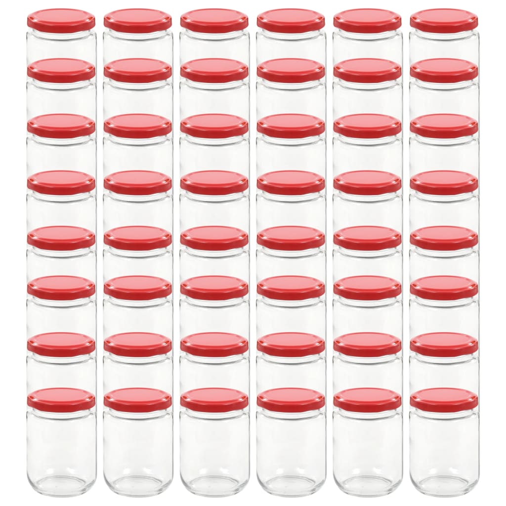 vidaXL ievārījuma burciņas, sarkani vāciņi, 48 gab., 230 ml