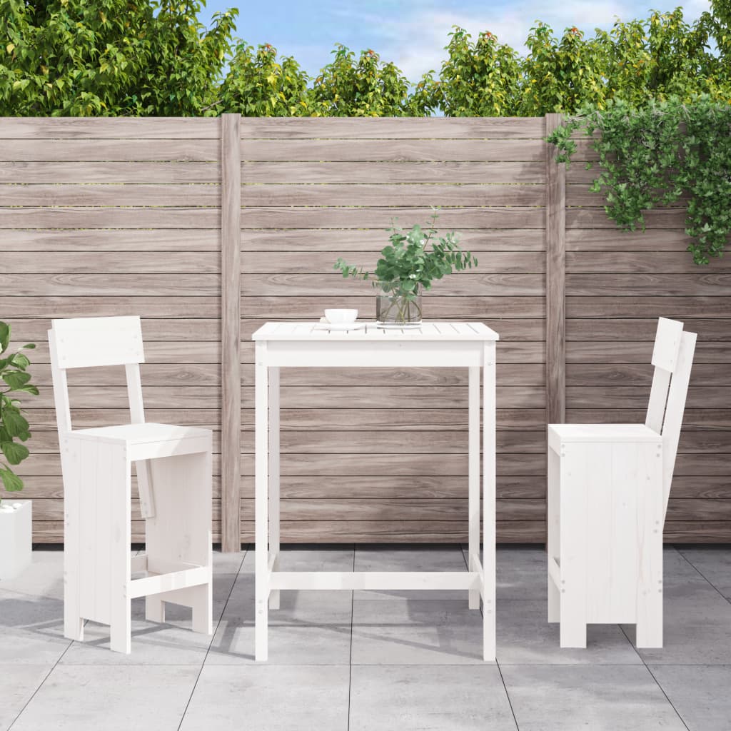 vidaXL 3-daļīgs dārza bāra mēbeļu komplekts, priedes masīvkoks, balts