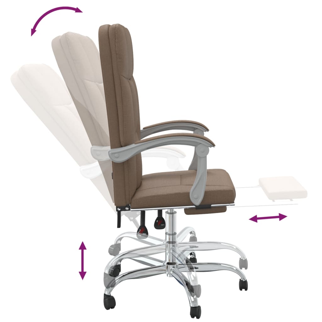 vidaXL biroja krēsls, atgāžams, brūns audums