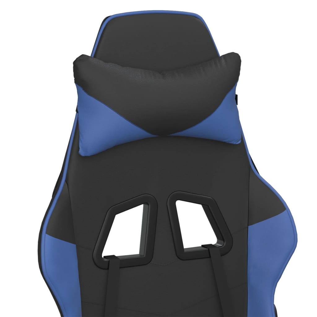 vidaXL datorkrēsls ar kāju balstu, melna un zila mākslīgā āda