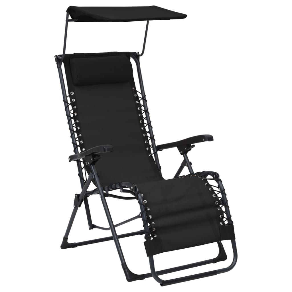 vidaXL salokāms pludmales krēsls, melns tekstilēns