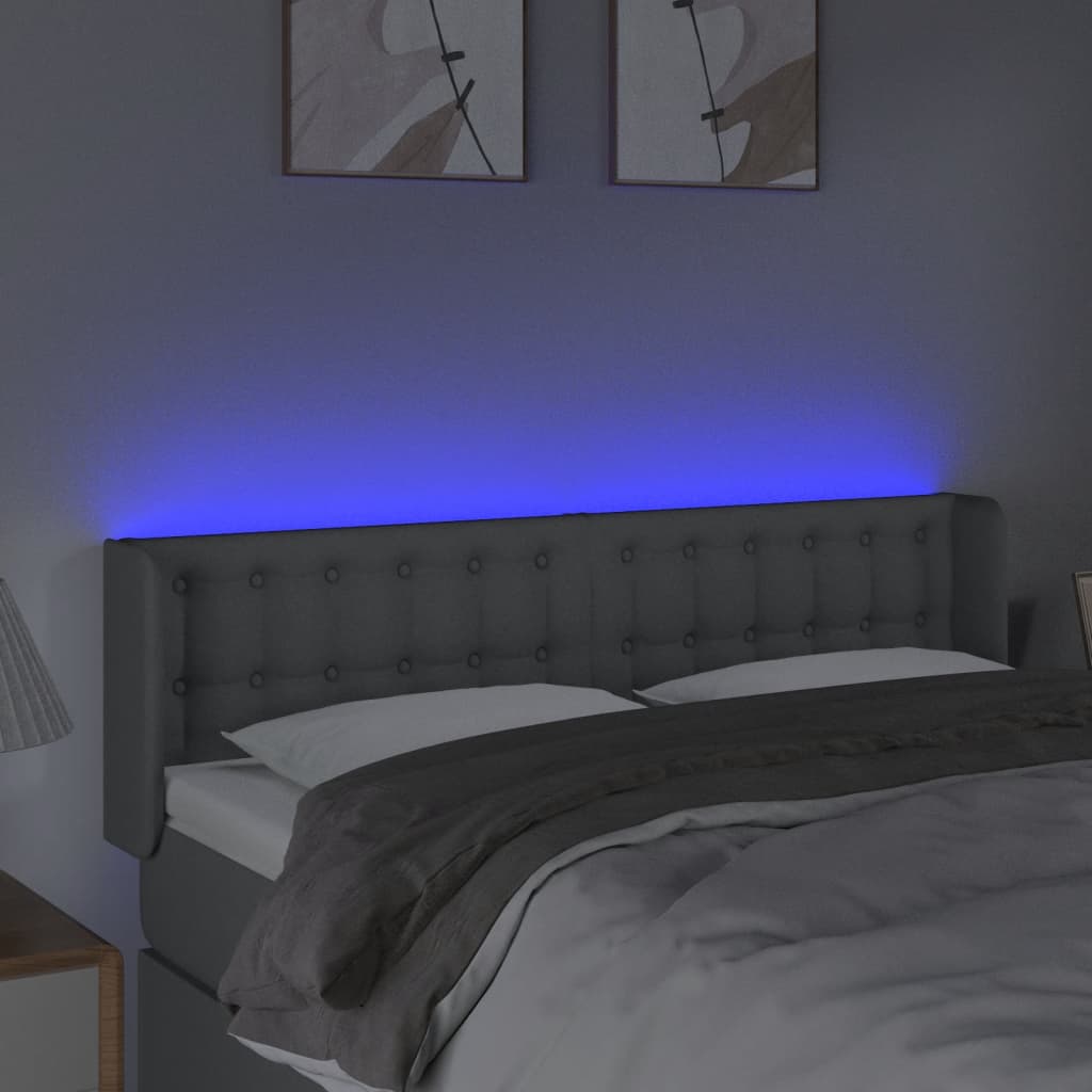 vidaXL gultas galvgalis ar LED, 147x16x78/88 cm, gaiši pelēks audums