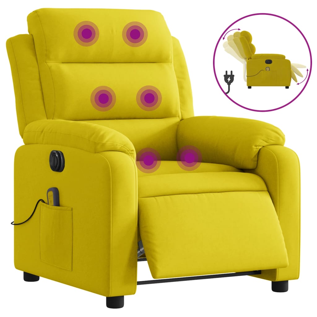 vidaXL elektrisks masāžas krēsls, atgāžams, dzeltens samts