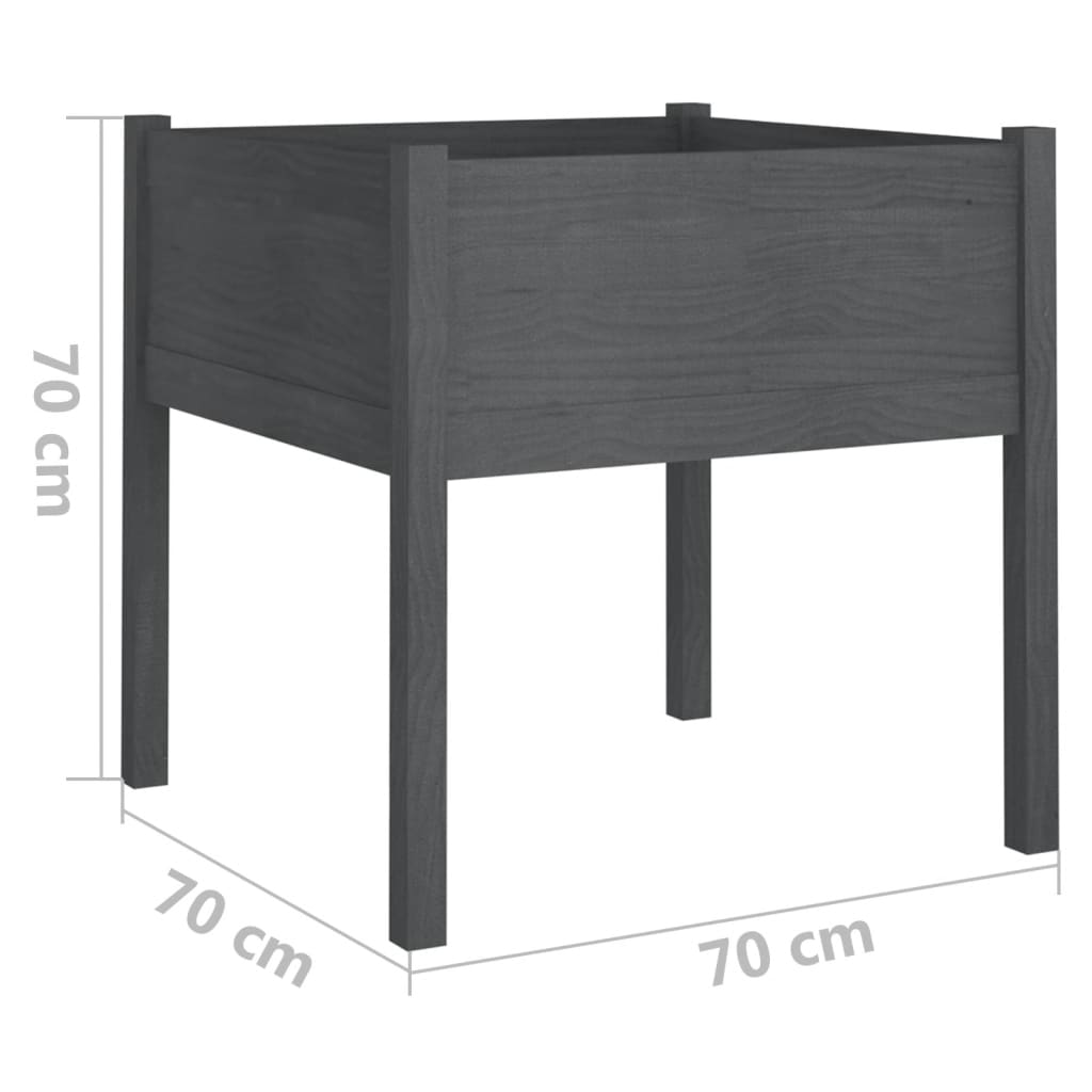 vidaXL dārza puķu kaste, 70x70x70 cm, pelēks priedes masīvkoks
