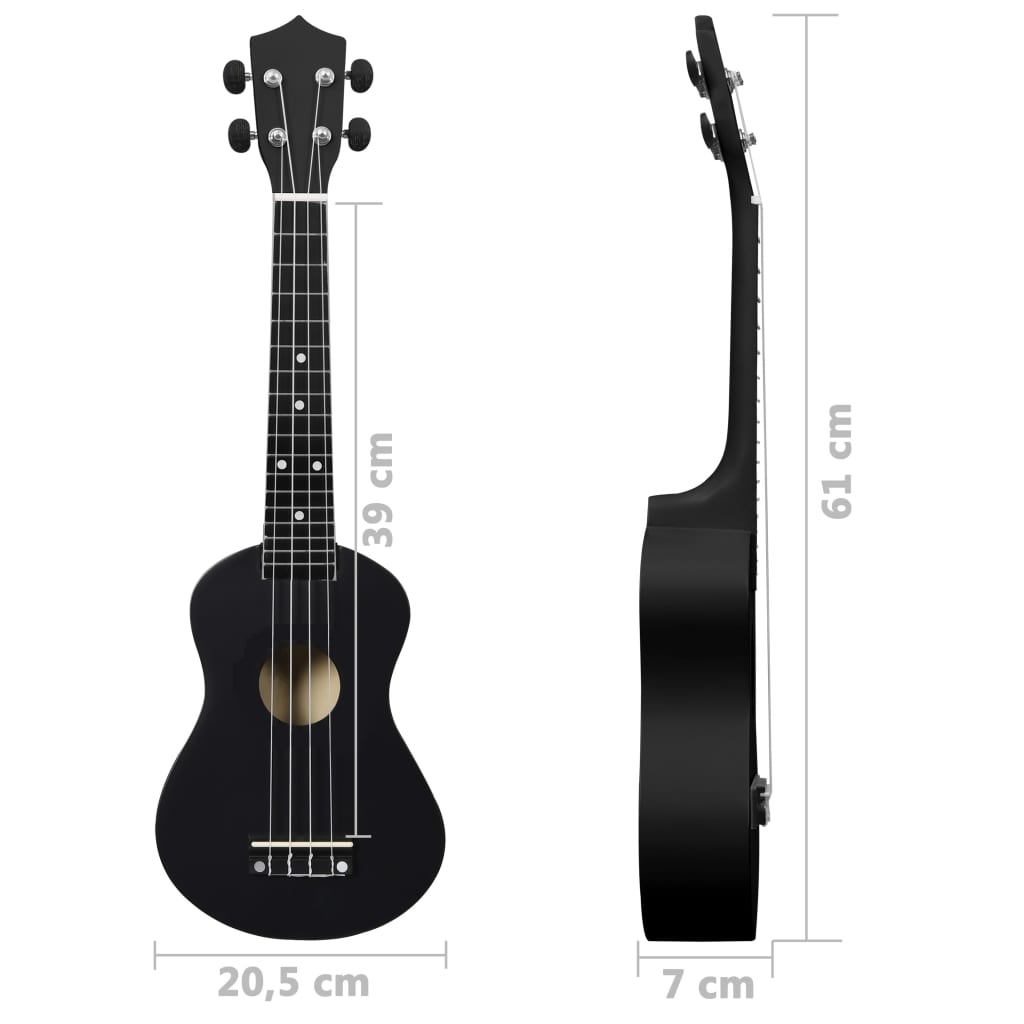 vidaXL soprāna bērnu ukulele ar somu, melna, 23"