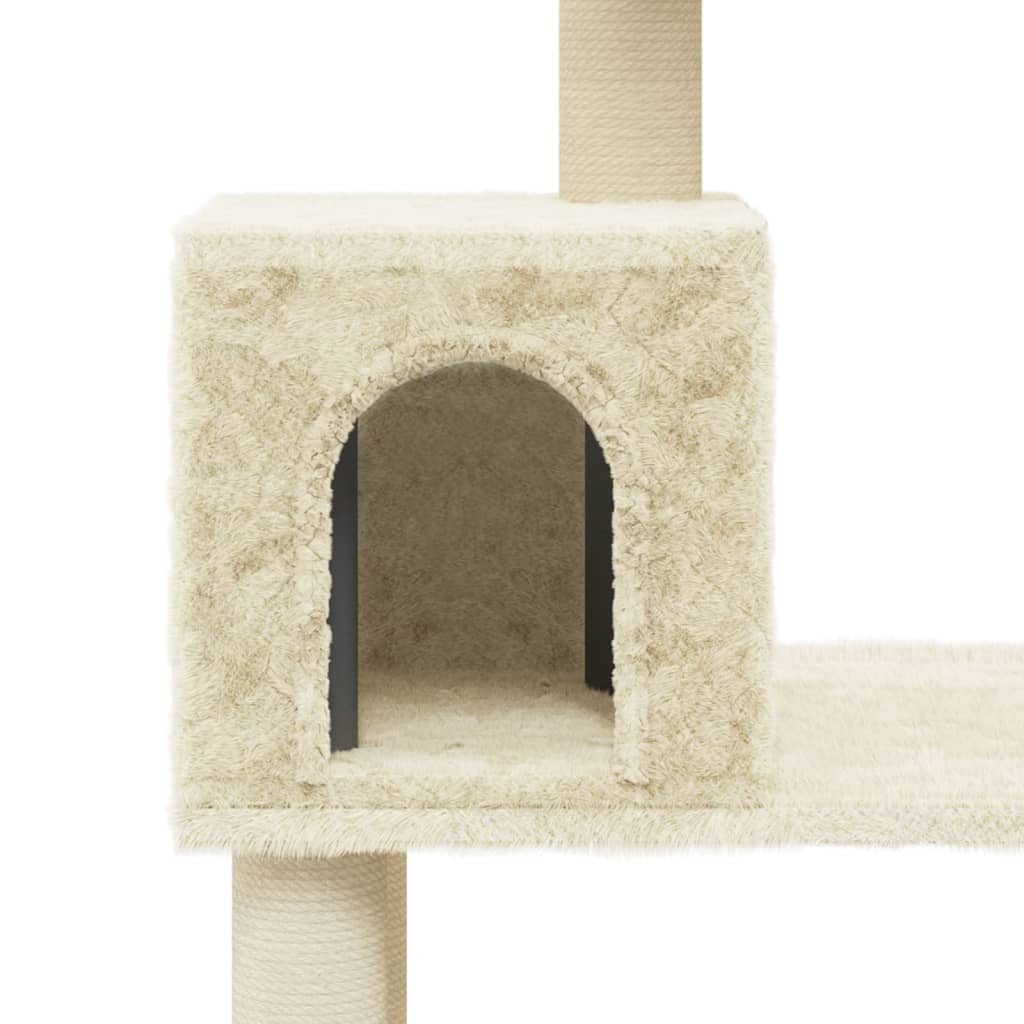 vidaXL kaķu māja ar sizala stabiem nagu asināšanai, 147 cm, krēmkrāsas
