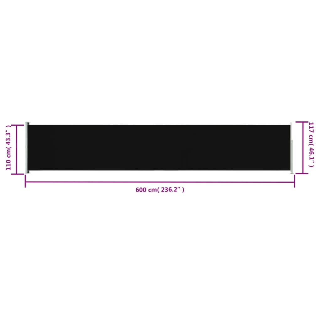 vidaXL izvelkama sānu markīze, melna, 117x600 cm