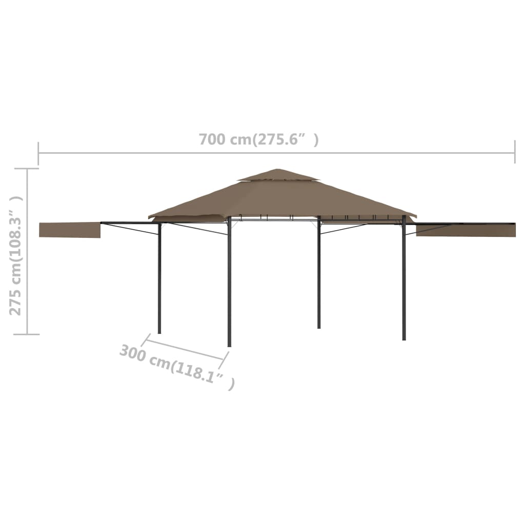 vidaXL nojume ar 2 izvelkamiem jumtiem, 3x3x2,75m, pelēkbrūna,180 g/m²