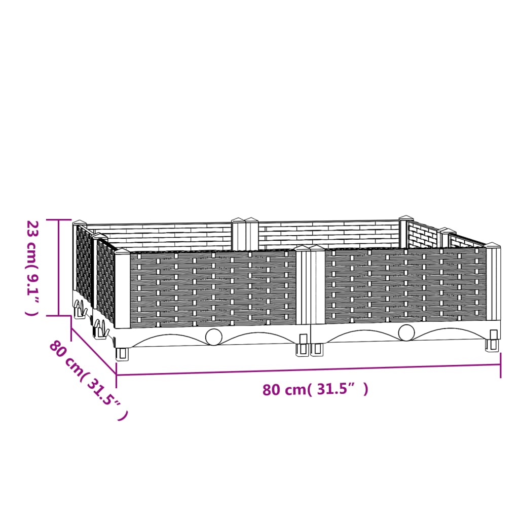 vidaXL puķu kaste, 80x80x23 cm, polipropilēns