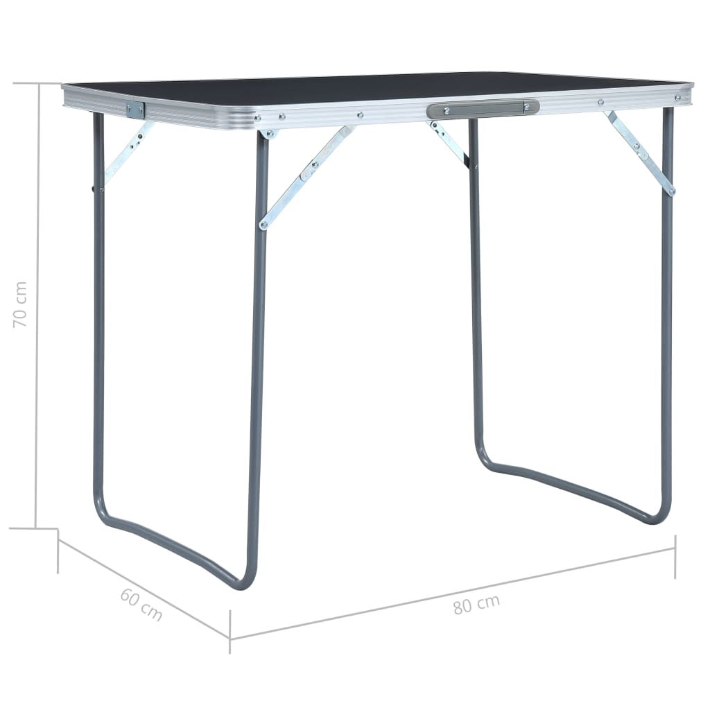vidaXL saliekams kempinga galds, pelēks, metāla rāmis, 80x60 cm