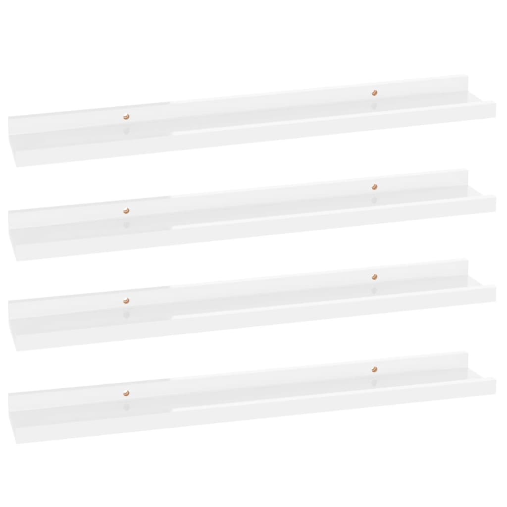 vidaXL sienas plaukti, 4 gab., spīdīgi balti, 60x9x3 cm