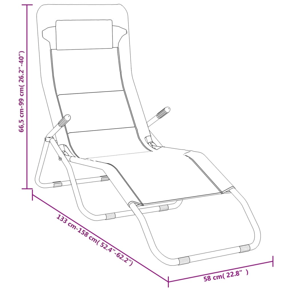 vidaXL sauļošanās krēsli, 2 gb., saliekami, melns tekstilēns, tērauds